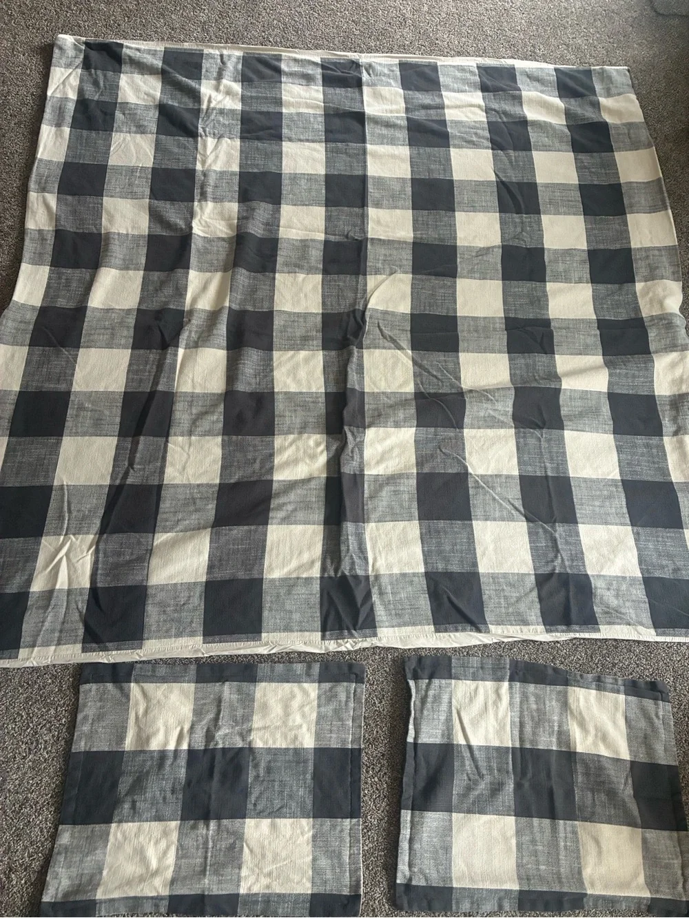 POTTERY BARN 3 Piece Queen Duvet Set Bryce Buffalo Check Black Gray Cream